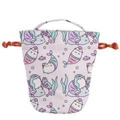 Cartoon Cat Cute Animal Kawaii Pastel Pattern Drawstring Bucket Bag by Ndabl3x