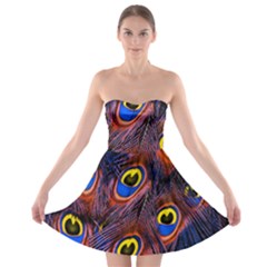 Peacock-feathers,blue,yellow Strapless Bra Top Dress by nateshop