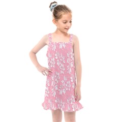 Pink Texture With White Flowers, Pink Floral Background Kids  Overall Dress by nateshop