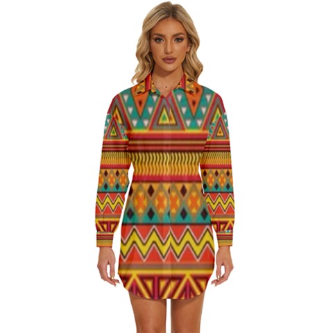 Aztec Womens Long Sleeve Shirt Dress by nateshop