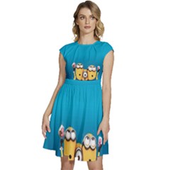 Minions, Blue, Cartoon, Cute, Friends Cap Sleeve High Waist Dress by nateshop