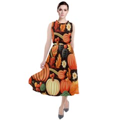 Thanksgiving Pattern Round Neck Boho Dress by Valentinaart