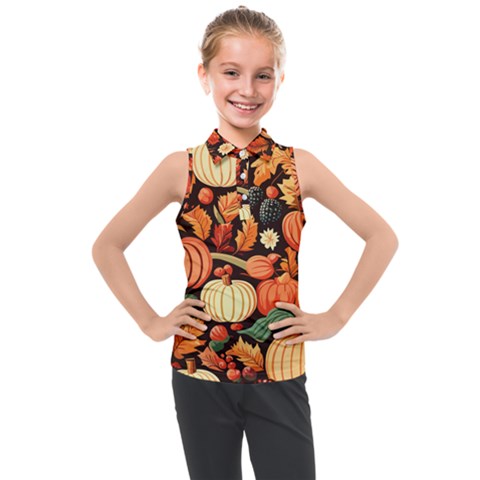 Thanksgiving Pattern Kids  Sleeveless Polo T-shirt by Valentinaart