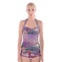 Abstract Flowers  Boyleg Halter Swimsuit  View1