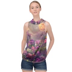 Floral Blossoms  High Neck Satin Top by Internationalstore