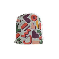 Shapes In Retro Colors On A Green Background Drawstring Pouch (medium) by LalyLauraFLM