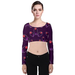 Petal Dot Seamless Pattern Velvet Long Sleeve Crop Top by Pakjumat