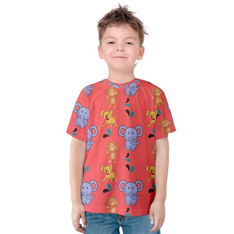 Elephant Monkey Dog Cartoon Kids  Cotton T-shirt by Pakjumat