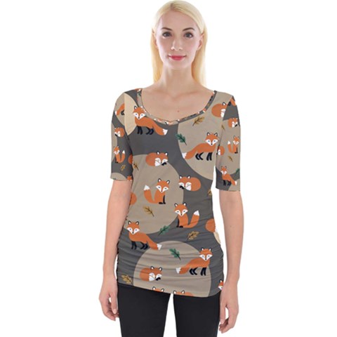 Fox Pattern Wide Neckline T-shirt by Pakjumat