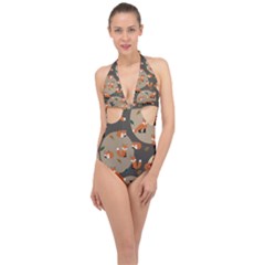 Fox Pattern Halter Front Plunge Swimsuit by Pakjumat