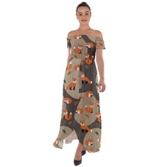 Fox Pattern Off Shoulder Open Front Chiffon Dress by Pakjumat