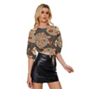 Fox Pattern Mid Sleeve Drawstring Hem Top View3