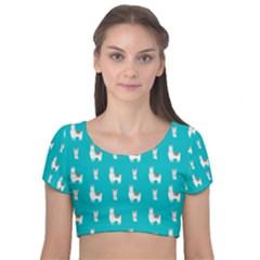 Lama Alpaca Animal Pattern Design Velvet Short Sleeve Crop Top  by Pakjumat