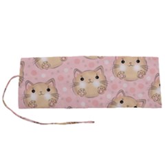 Cat Pattern Pink Cartoon Roll Up Canvas Pencil Holder (s) by Pakjumat