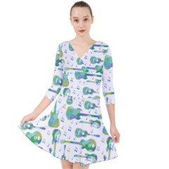 Guitars Music Notes Seamless Pattern Quarter Sleeve Front Wrap Dress by Pakjumat