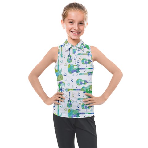 Guitars Music Notes Seamless Pattern Kids  Sleeveless Polo T-shirt by Pakjumat