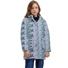 Fishes Pattern Background Theme Kids  Hooded Longline Puffer Jacket by Pakjumat