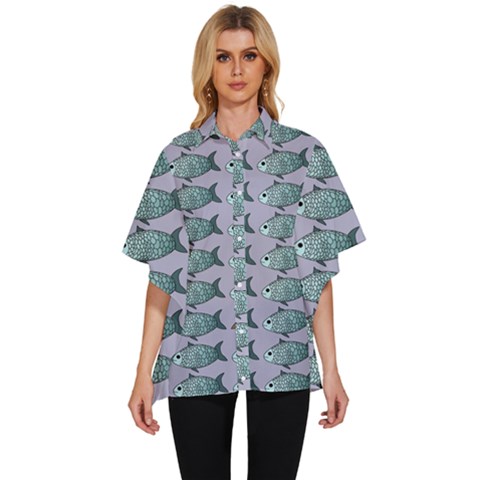 Fishes Pattern Background Theme Women s Batwing Button Up Shirt by Pakjumat