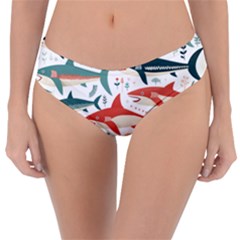 Fish Shark Animal Pattern Reversible Classic Bikini Bottoms by Pakjumat