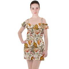 Fur Big Cat Spots Zoo Fast Hunter Ruffle Cut Out Chiffon Playsuit by Pakjumat