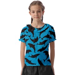 Dolphin Silhouette Pattern Kids  Frill Chiffon Blouse by Pakjumat