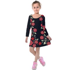 Pattern Flowers Design Nature Kids  Long Sleeve Velvet Dress by Pakjumat