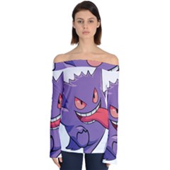 Purple Funny Monster Off Shoulder Long Sleeve Top by Sarkoni