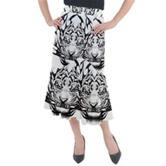 White And Black Tiger Midi Mermaid Skirt by Sarkoni