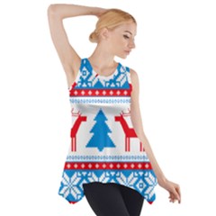 Red And Green Christmas Tree Winter Pattern Pixel Elk Buckle Holidays Side Drop Tank Tunic by Sarkoni