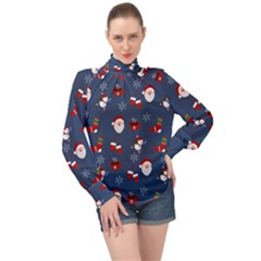 Christmas Background Design Pattern High Neck Long Sleeve Chiffon Top by uniart180623