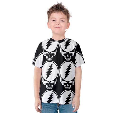 Black And White Deadhead Grateful Dead Steal Your Face Pattern Kids  Cotton T-shirt by Sarkoni