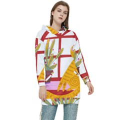 Cat Pet Ginger Art Animal Cartoon Women s Long Oversized Pullover Hoodie by uniart180623