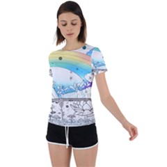Rainbow Fun Cute Minimal Doodle Drawing Back Circle Cutout Sports T-shirt by uniart180623