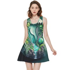 Waterfall Jungle Nature Paper Craft Trees Tropical Inside Out Reversible Sleeveless Dress by uniart180623