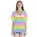 Cute Pastel Rainbow Stripes V-Neck Flutter Sleeve Top View1