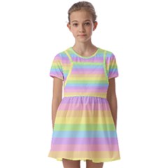 Cute Pastel Rainbow Stripes Kids  Short Sleeve Pinafore Style Dress by Ket1n9