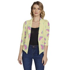 Watermelon Wallpapers  Creative Illustration And Patterns Women s Draped Front 3/4 Sleeve Shawl Collar Jacket by Ket1n9