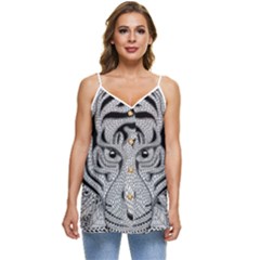 Tiger Head Casual Spaghetti Strap Chiffon Top by Ket1n9