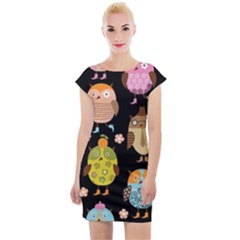 Cute Owls Pattern Cap Sleeve Bodycon Dress by Ket1n9