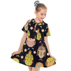 Cute Owls Pattern Kids  Short Sleeve Shirt Dress by Ket1n9