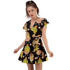 Cute Owls Pattern Flutter Sleeve Wrap Dress by Ket1n9