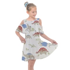 Dinosaur Art Pattern Kids  Shoulder Cutout Chiffon Dress by Ket1n9