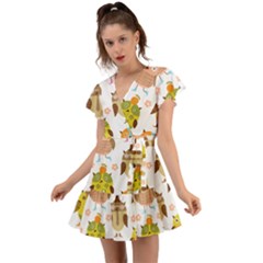 Cute Owls Pattern Flutter Sleeve Wrap Dress by Ket1n9