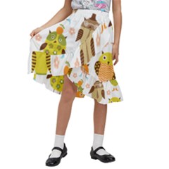 Cute Owls Pattern Kids  Ruffle Flared Wrap Midi Skirt by Ket1n9