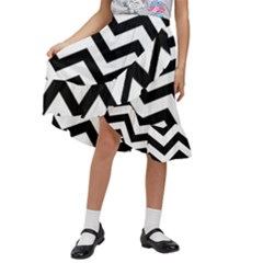 Black And White Chevron Kids  Ruffle Flared Wrap Midi Skirt by Ket1n9