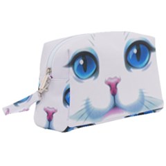 Cute White Cat Blue Eyes Face Wristlet Pouch Bag (large) by Ket1n9