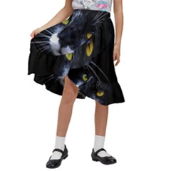 Face Black Cat Kids  Ruffle Flared Wrap Midi Skirt by Ket1n9