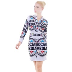 Social Media Computer Internet Typography Text Poster Button Long Sleeve Dress by Ket1n9