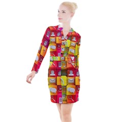 Colorful 3d Social Media Button Long Sleeve Dress by Ket1n9