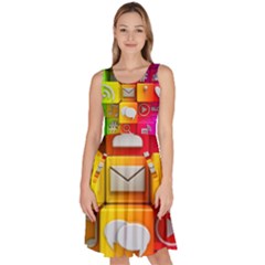 Colorful 3d Social Media Knee Length Skater Dress With Pockets by Ket1n9